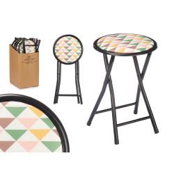 TABOURET PLIANT PVC MAT PIEDS NOIRS GÉOMÉTRIQUE