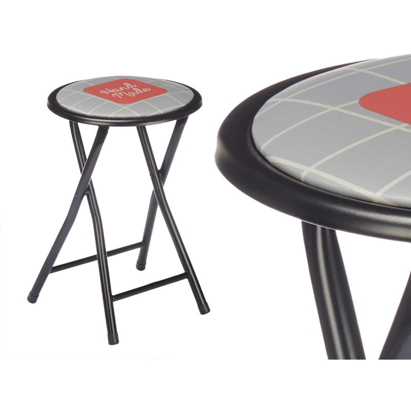 TABOURET PLIANT PVC MAT PIEDS NOIRS GÉOMÉTRIQUE