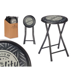 TABOURET PLIANT PVC MAT PIEDS NOIRS GÉOMÉTRIQUE