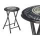 TABOURET PLIANT PVC MAT PIEDS NOIRS GÉOMÉTRIQUE
