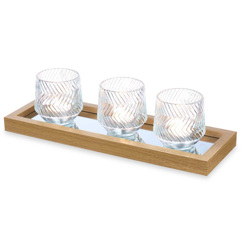 CENTREPIECE TABLE TRAY MIRROR 3 CANDLE HOLDERS
