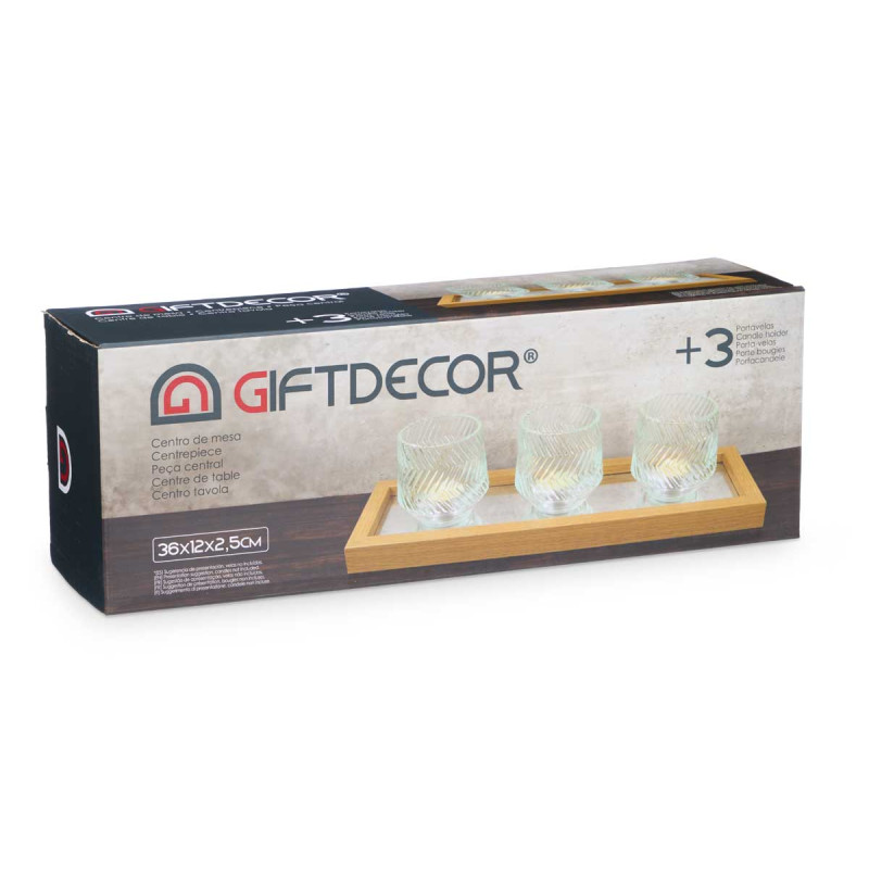 CENTREPIECE TABLE TRAY MIRROR 3 CANDLE HOLDERS