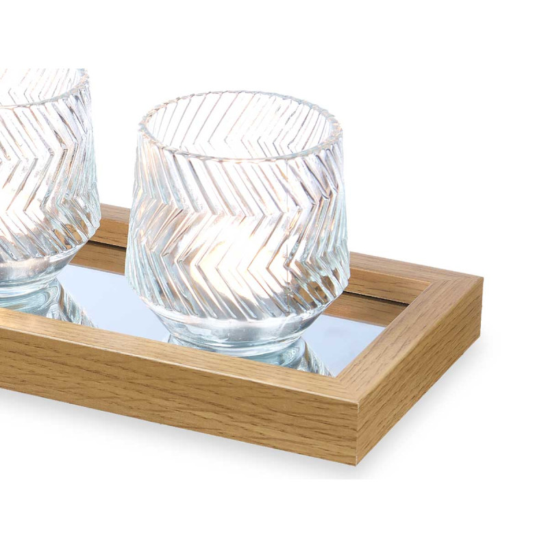CENTREPIECE TABLE TRAY MIRROR 3 CANDLE HOLDERS
