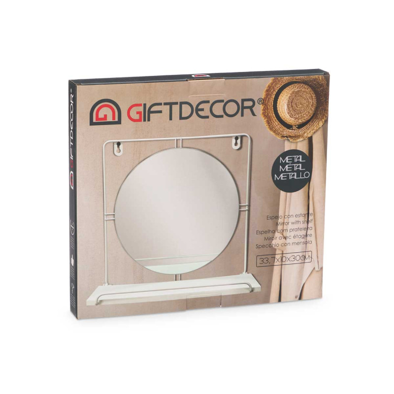 WALL MIRROR WITH SHELF WHITE