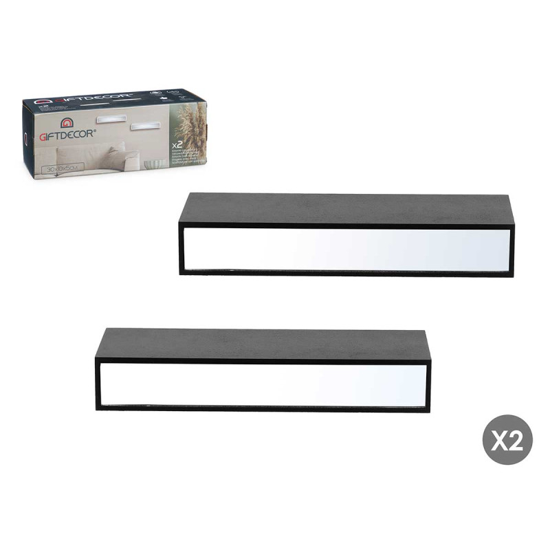 DEUX ÉTAGÈRES MIROIR 30CM NOIR