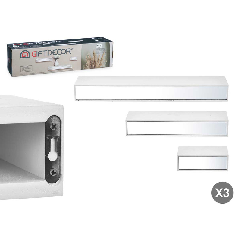 TRÊS PRATELEIRAS COM ESPELHO 15 30 45 CM BRANCO