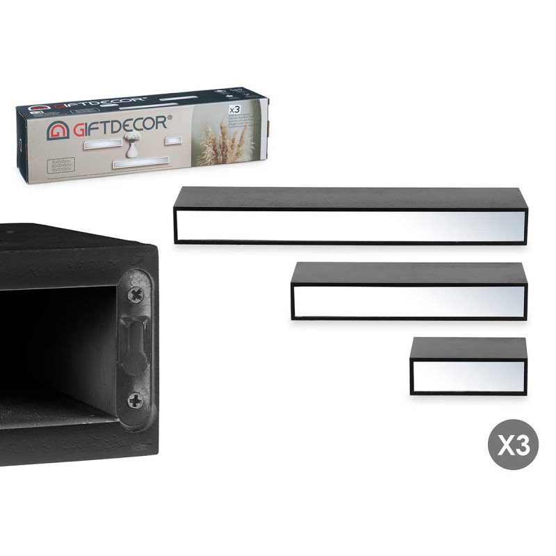 WALL MIRROR 15 30 45 WITH 3 SHELVES BLACK