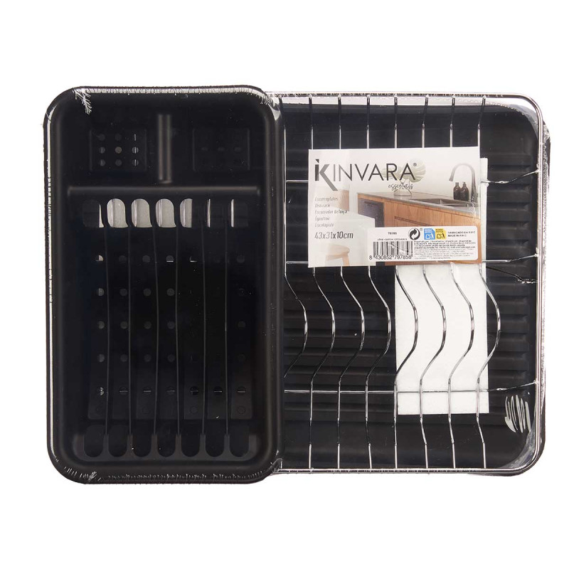 FLAT BLACK DISH DRAINER WITH TRAY CONTAINER