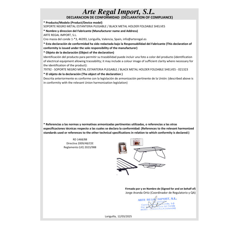 SUPPORTO NERO METALLO SCAFFALE PIEGHEVOLE