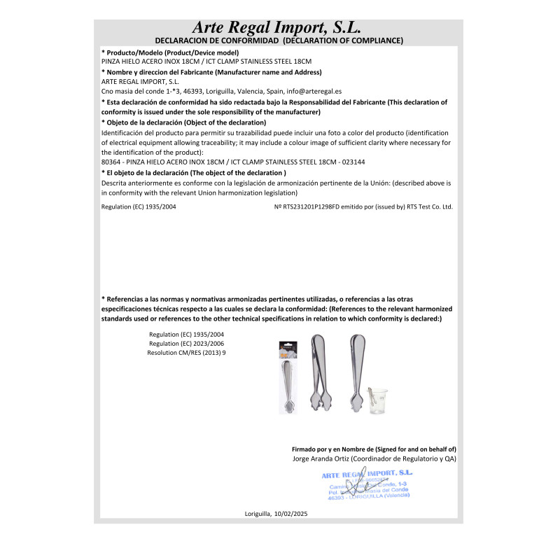 PINZA GHIACCIO ACCIAIO INOX 18CM