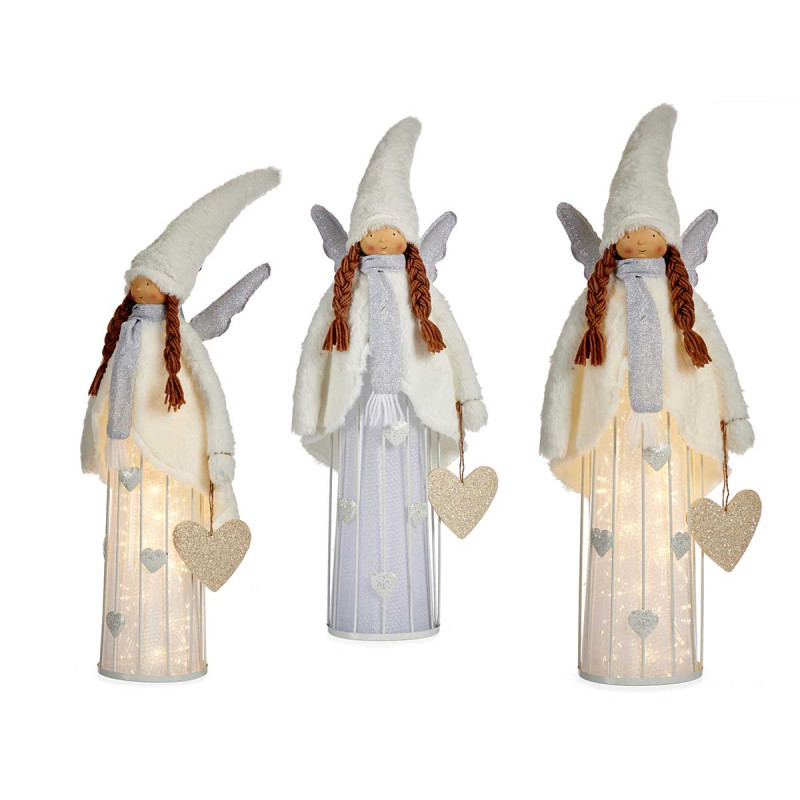 ANJO GRANDE BRANCO COM LUZ LED E CORAÇÃO PRATEADO