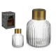VASO VIDRO RISCAS DOURADO GRANDE TRANSPARENTE
