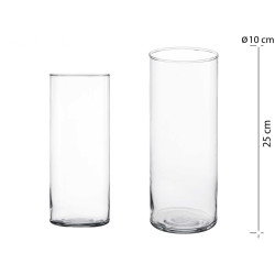 VASE CYLINDRIQUE EN VERRE 10CM DIAM X 25CM