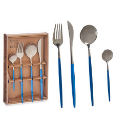 SET CUBIERTOS 8PCS PLATA AZUL