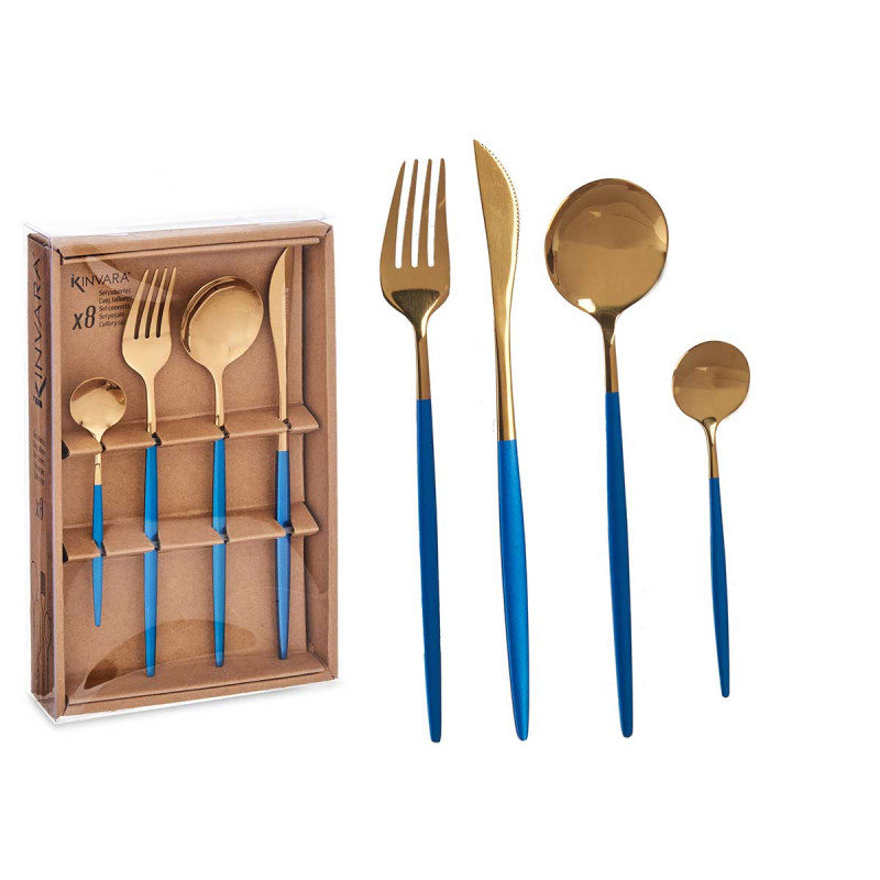 SET COUVERTS 8PCS OR/BLEU
