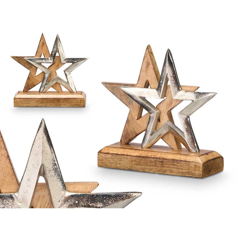 SUPPORT DÉCORATION DOUBLE ÉTOILE ARGENTÉ