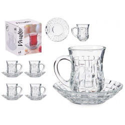 CONJ 4 CHÁVENAS VIDRO COM PRATO TEXTURA VIME 125ML