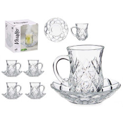 CONJ 4 CANECAS VIDRO COM PRATO LOSANGOS 125ML