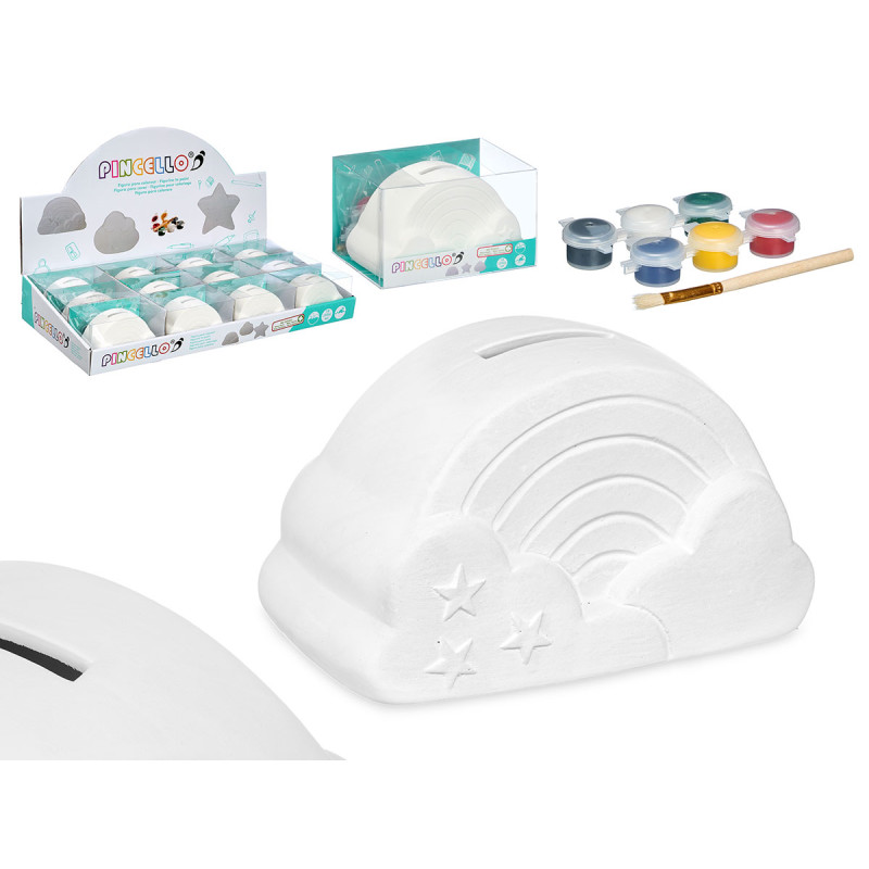 PIGGY BANK TO PAINT RAINBOW 6 COLORS BRUSH