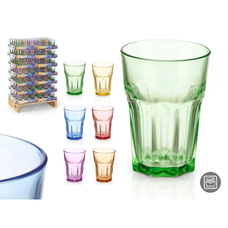 BICCHIERE VETRO 360 ML ASS 6 COLORI DISPLAY 
