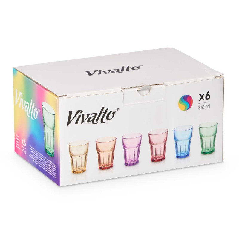BICCHIERE VETRO 360ML ASS 6 COLORI 