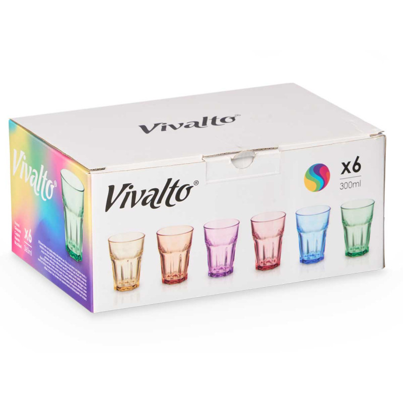 BICCHIERE VETRO 300ML ASS 6 COLORI 