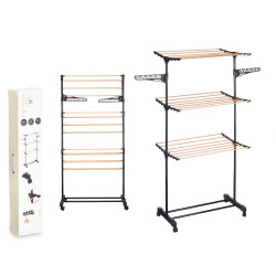 BLACK CLOTHESLINE 16 METERS 3 HEIGHTS WOOD EFFECT