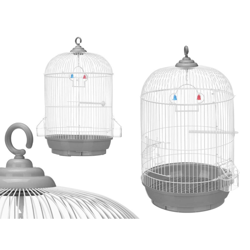CAGE RONDE EN MÉTAL GRANDE BLANC GRIS
