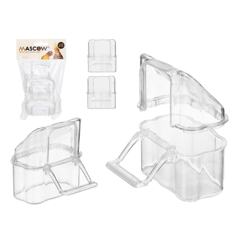 SET 2 COMEDEROS RECTANG ACCESORIO JAULA TRANSP