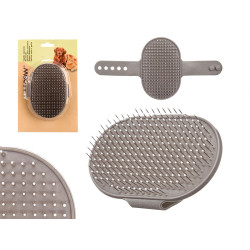 OVAL PET BRUSH WITH SPIKES  METAL GREY