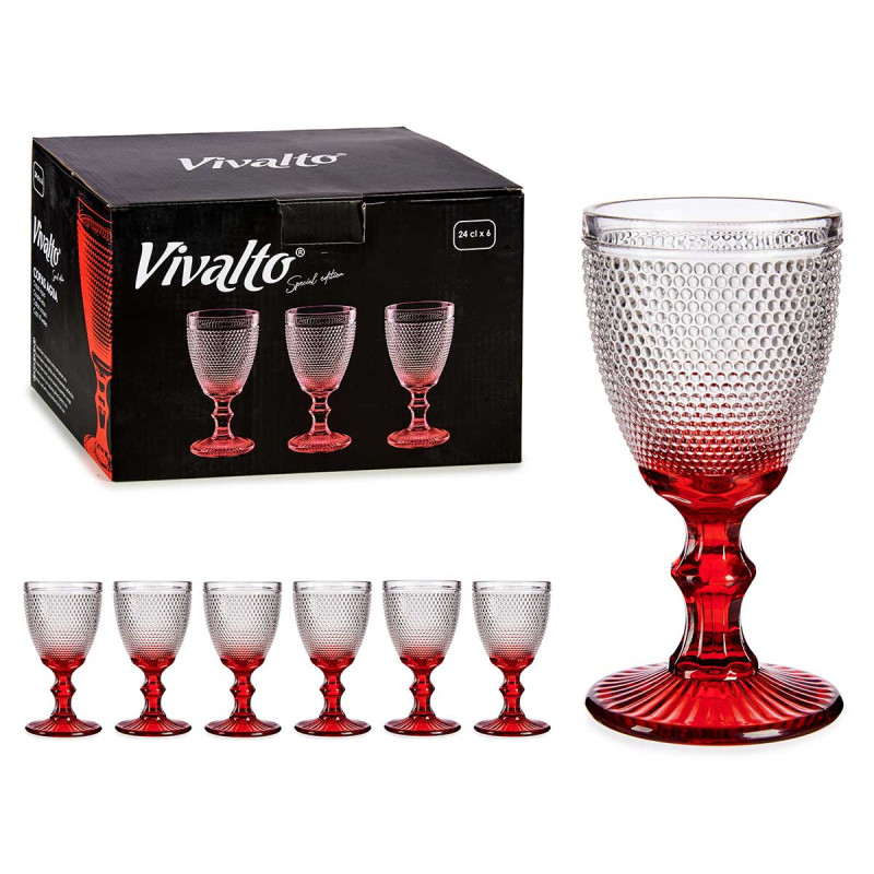 COPA AGUA VIDRIO DEC PUNTOS PIE ROJO 240ML