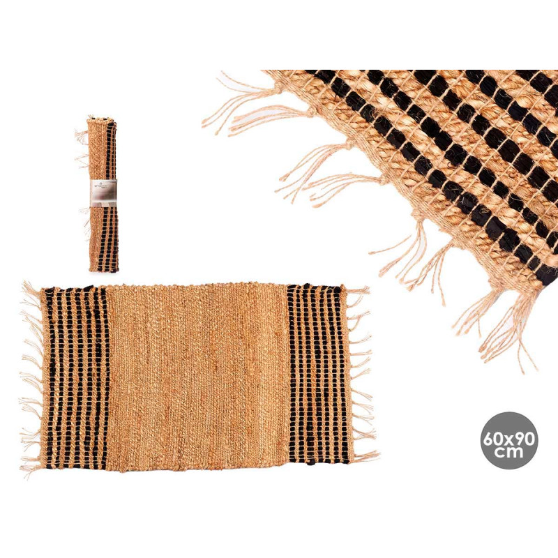 BLACK AND NATURAL STRIPED CARPET 60 X 90 CM