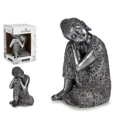 BUDDA SEDUTO LATERALE RESINA ARGENTO GRANDE