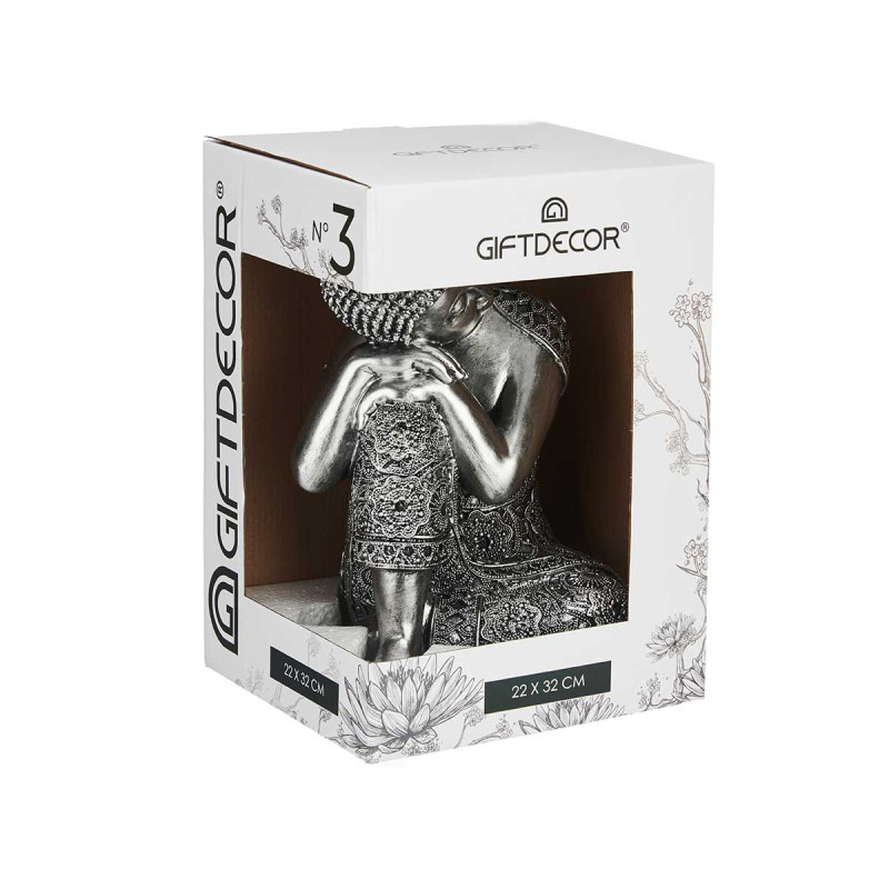 BUDDA SEDUTO LATERALE RESINA ARGENTO GRANDE