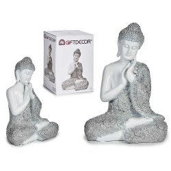 BOUDDHA ASSIS MAINS RESINE GR BL/PL