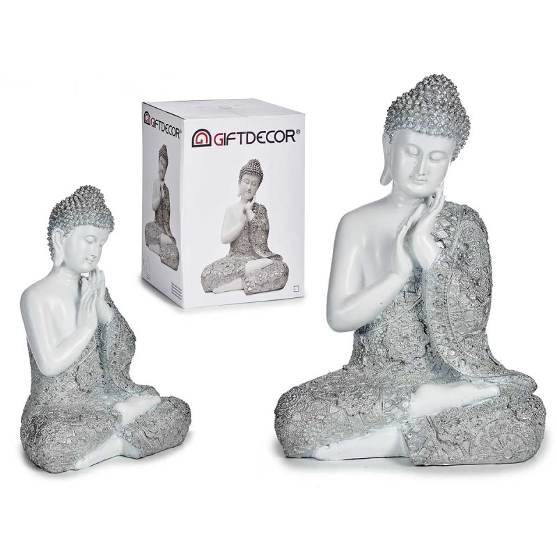 BUDDA SEDUTO MANI RESINA GR BIA/ARG