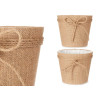 18X16CM BROWN FABRIC FLOWER POT WITH BOW 