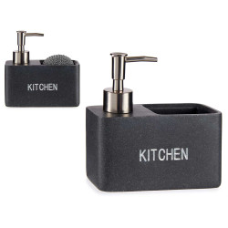 SUPORTE ESPONJA DUPLO COM DISPENSADOR CINZENTO