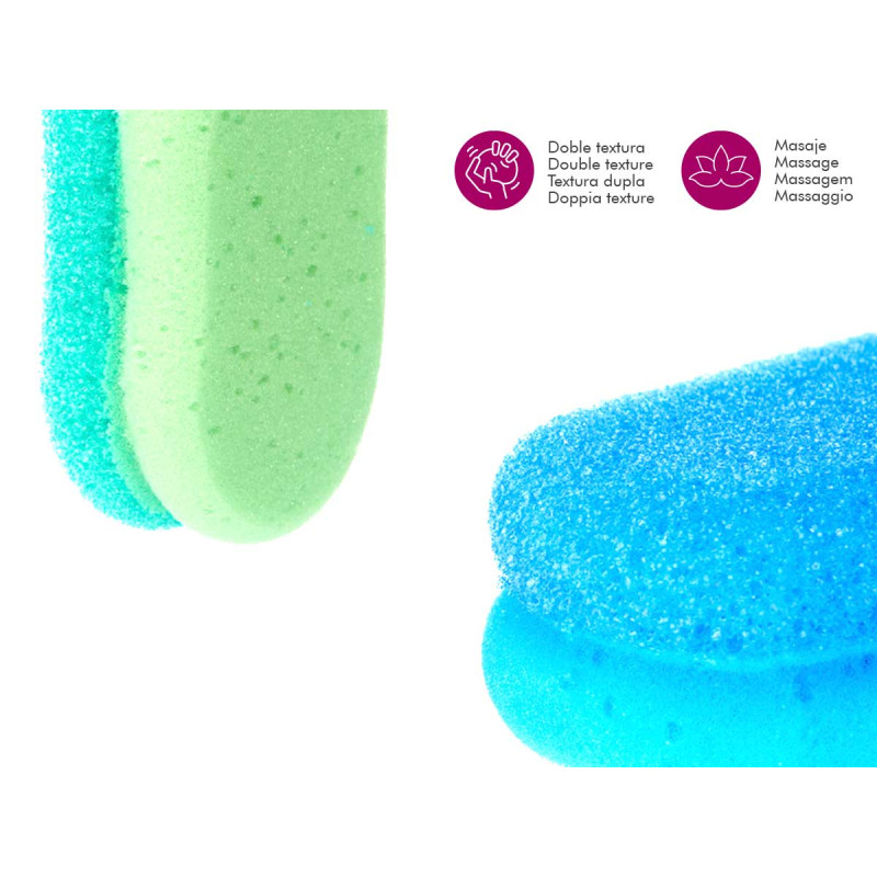 ÉPONGE MASSAGE DOUBLE COUCHE ASSORT 2 COULEURS