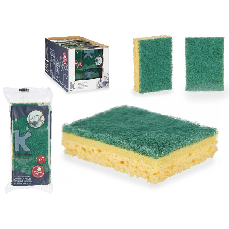 SET 6 SPUGNE TRE STRATI C/ PAGLIETTA VEGETALI