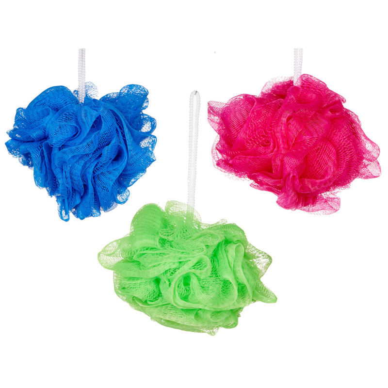 MESH BATH SPONGE ASSORT 3 COLOURS