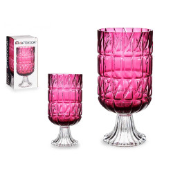 SPRAYED GLASS VASE WITH STANDER DARK PINK