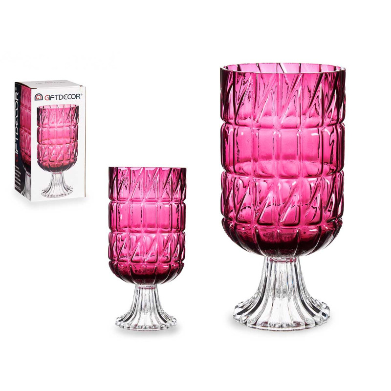 VASE VERRE TAILLE ROSE FONCE