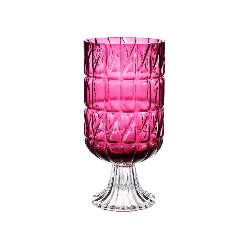 SPRAYED GLASS VASE WITH STANDER DARK PINK