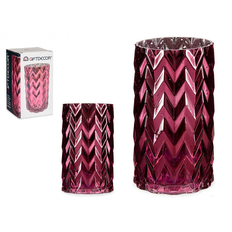 VASO ROSA SCURO INTAGLIATO A SPINA DI PESCE