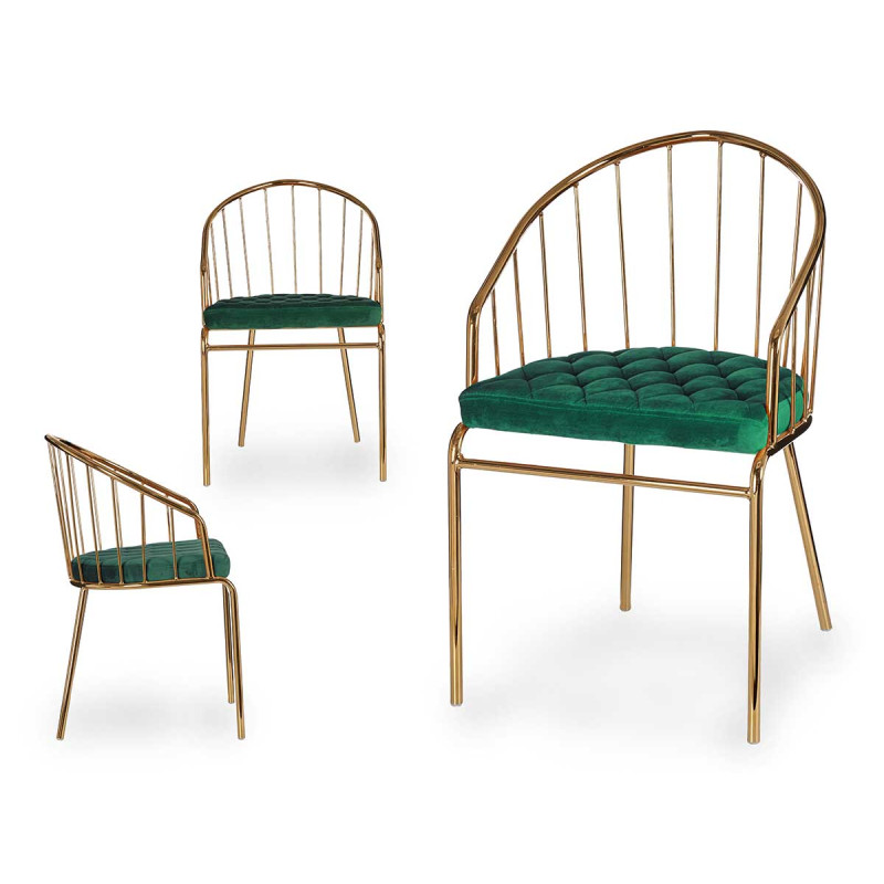 CHAISE BARREAUX DOSSIER BAS CHROME OR VERT