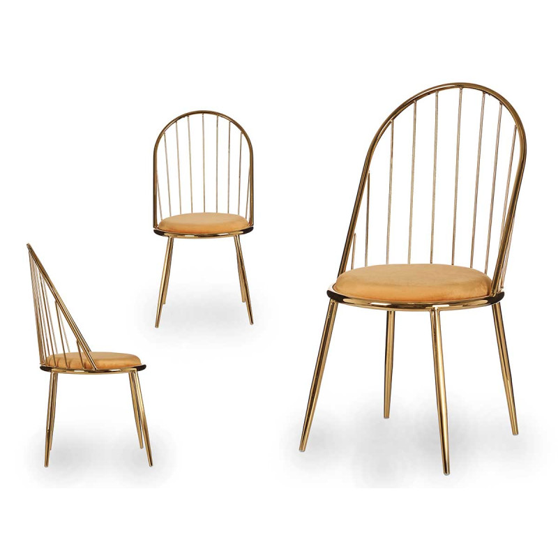 SILLA BARROTES RESPALDO ALTO CROMADA ORO MOSTAZA
