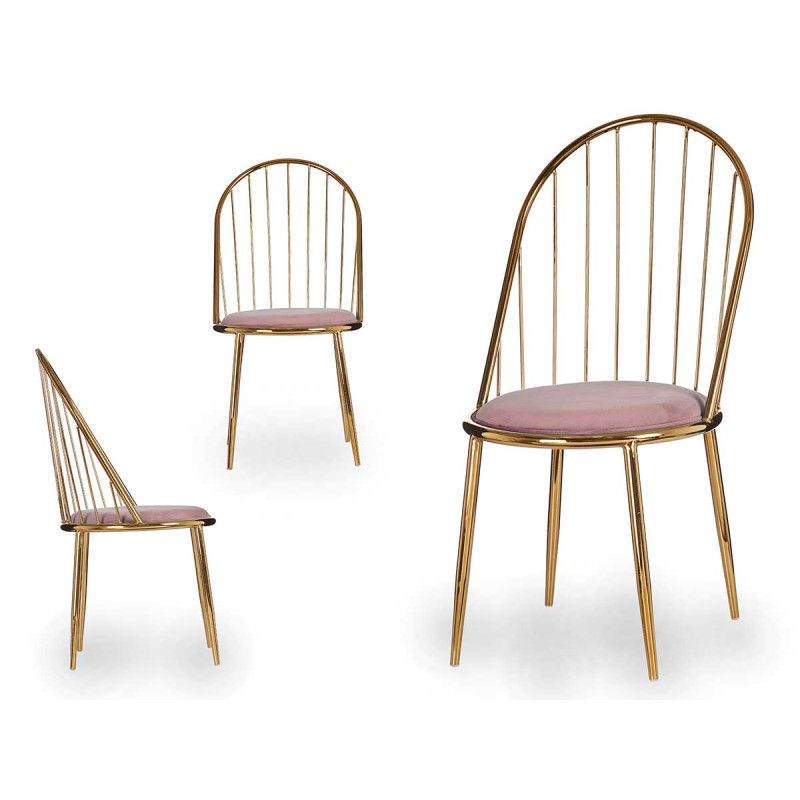 BARS GOLD CHROMED CHAIR TALL BACK FLESH PINK