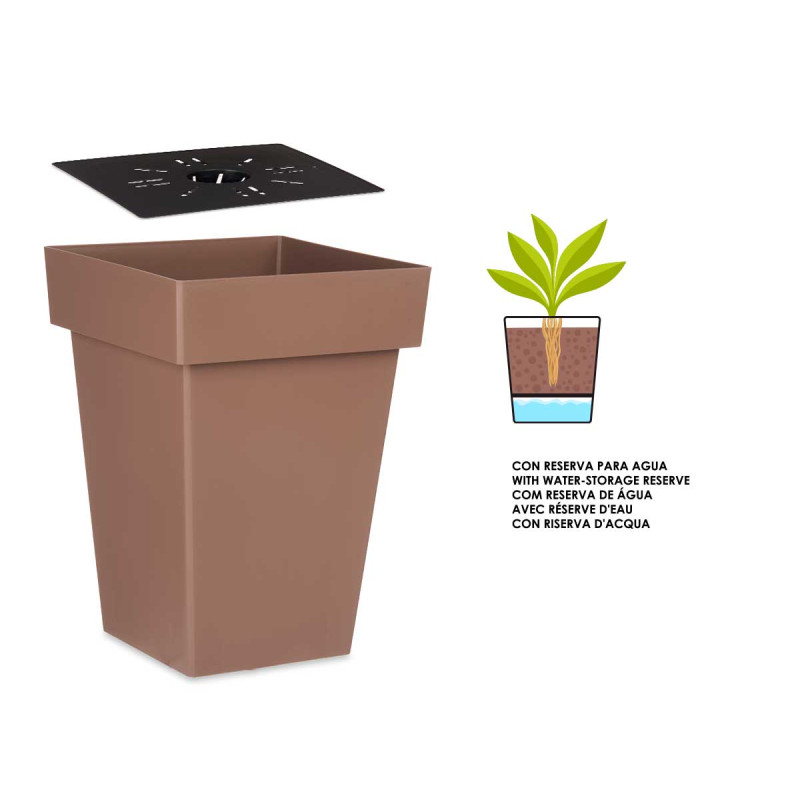 VASO QUADRADO CASTANHO C RESERVA AGUA 30 CM 