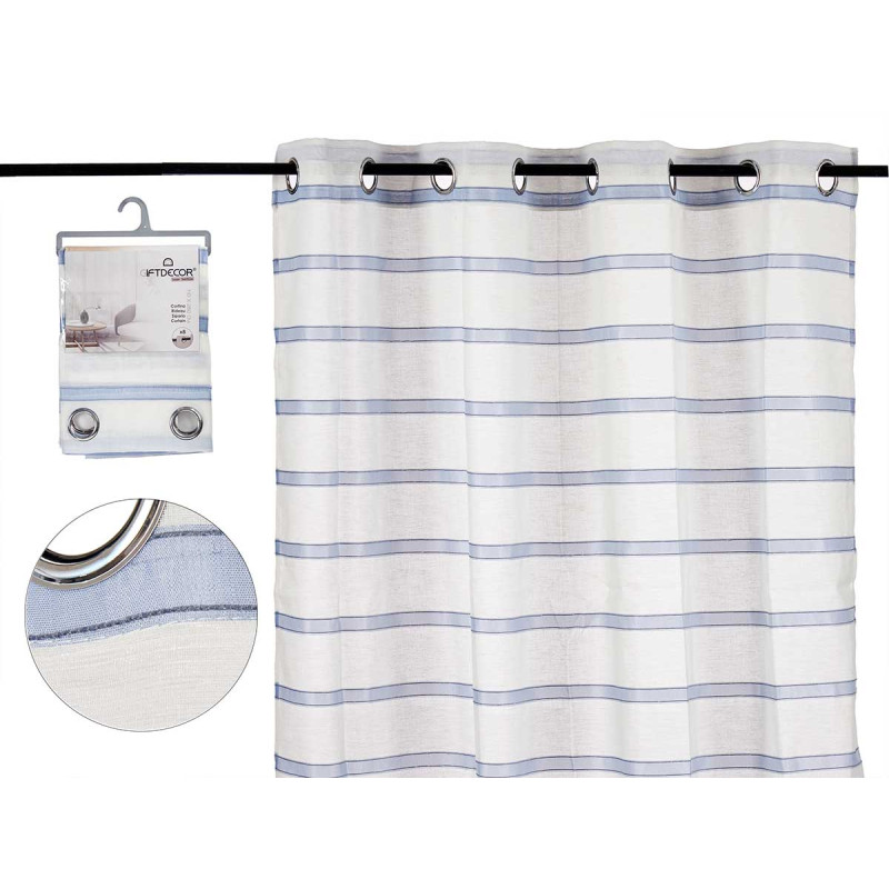 CORTINA VISILLO RAYAS AZUL 140X260 CM